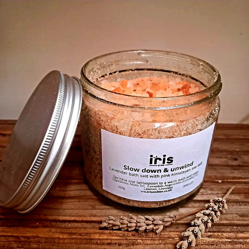 Relaxing bath salt mix with pure Lavender essential oil